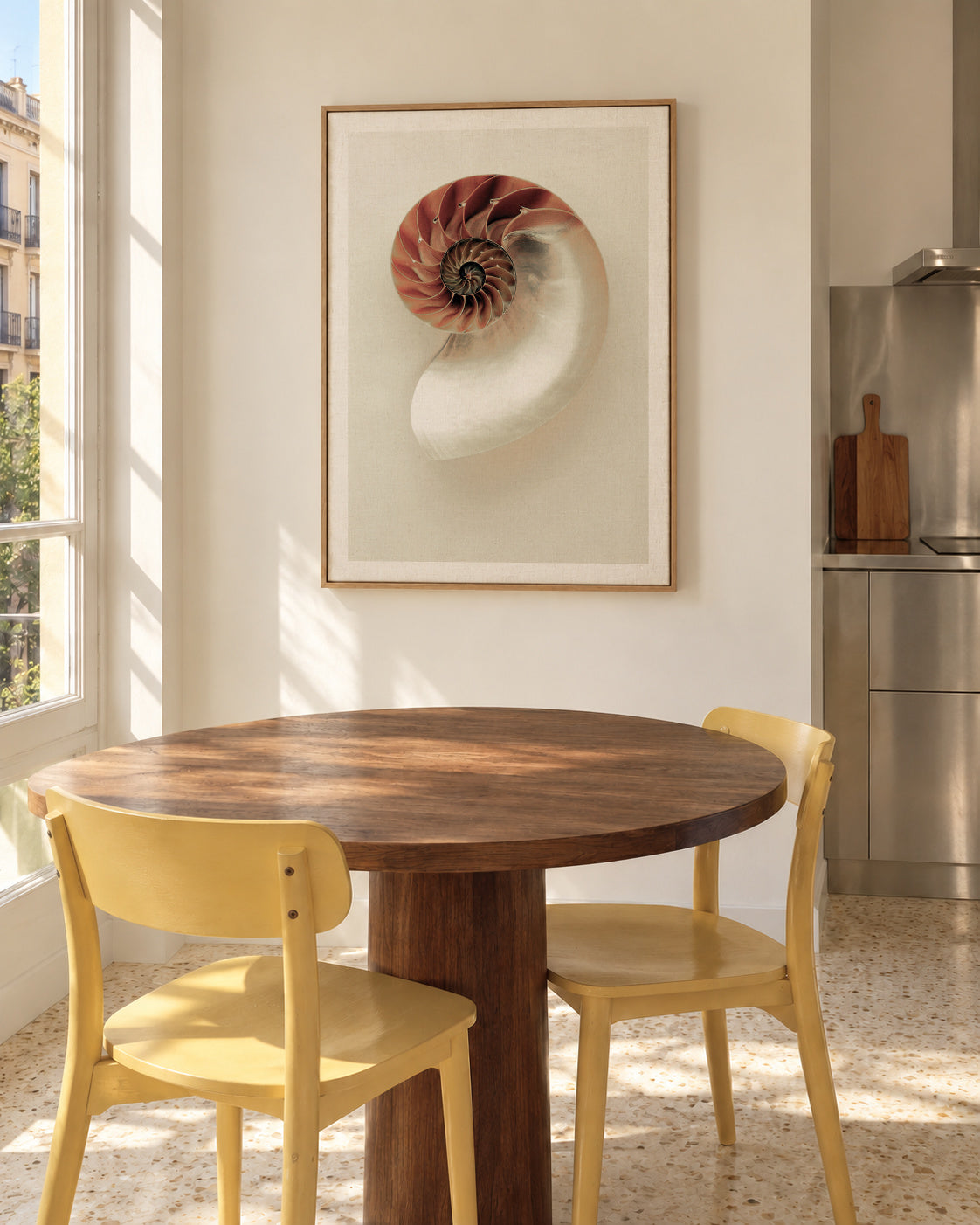 Sea opened snail - Framed canvas in an interior
