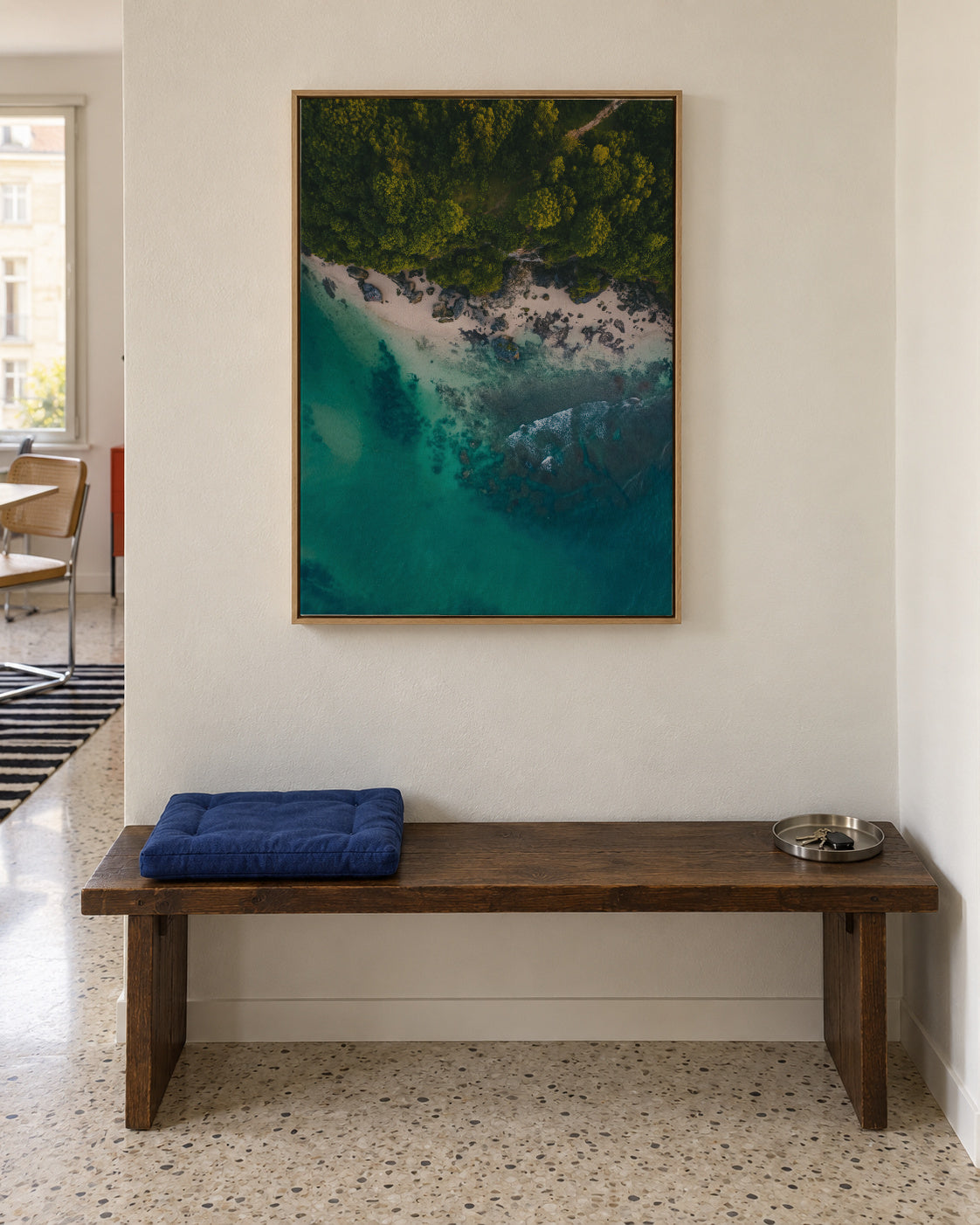 Rocky seaside airview - Framed canvas in an interior