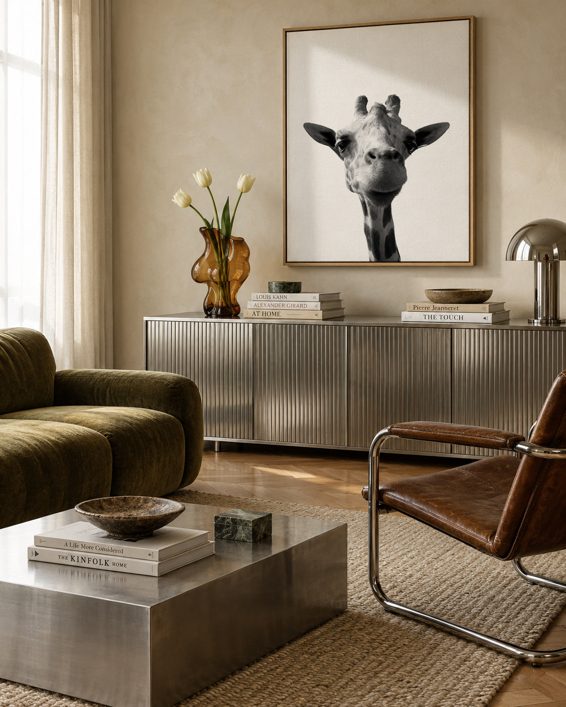 Happy giraffe - Framed canvas in an interior