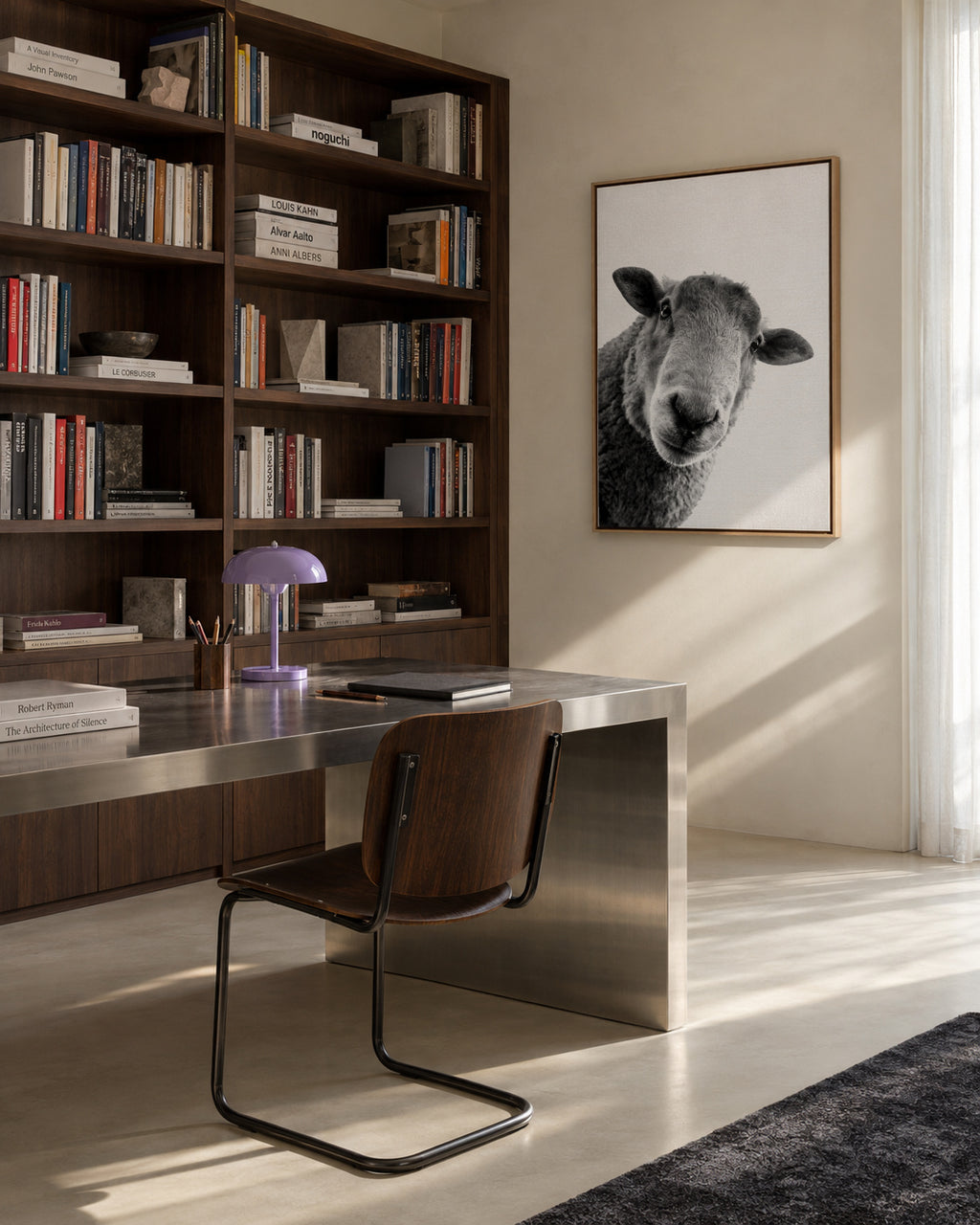 Curious sheep - Framed canvas in an interior