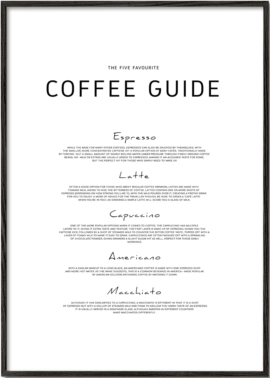 Keuken kunst: Coffee Guide typografische print