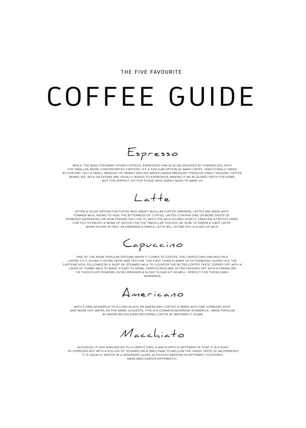 Keuken kunst: Coffee Guide typografische print