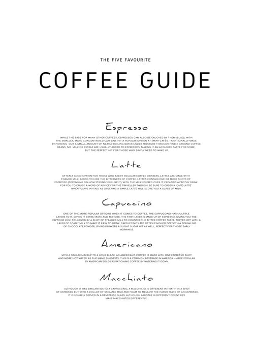 Keuken kunst: Coffee Guide typografische print