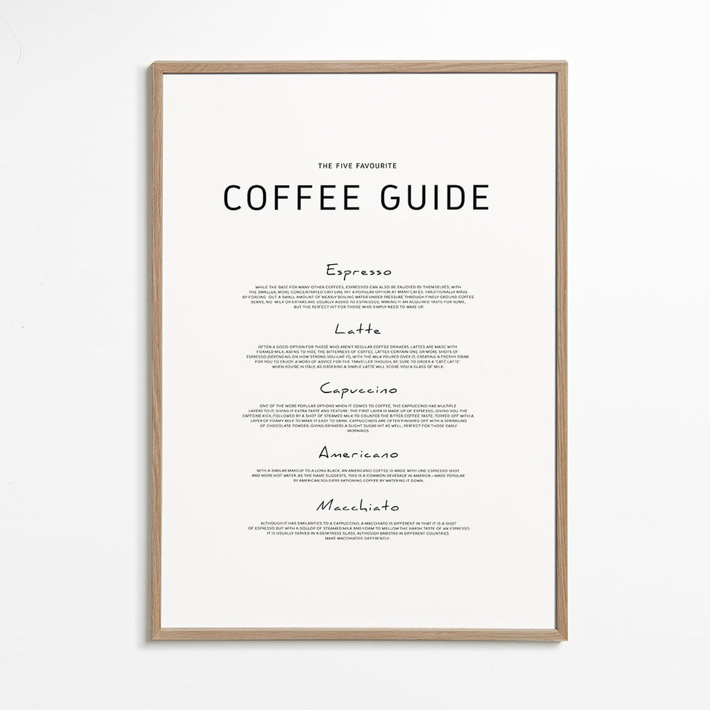 Keuken kunst: Coffee Guide typografische print
