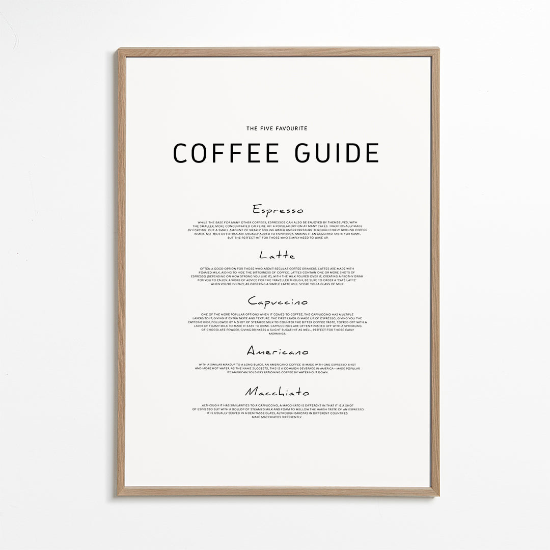 Keuken kunst: Coffee Guide typografische print