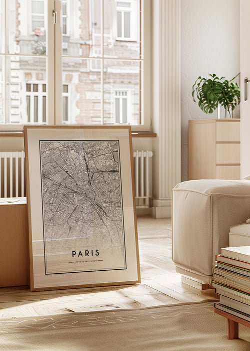 Reisposter: Parijs kaart in lijntekening