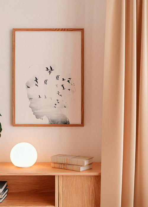 Zwart-wit kunst: profiel met vogels