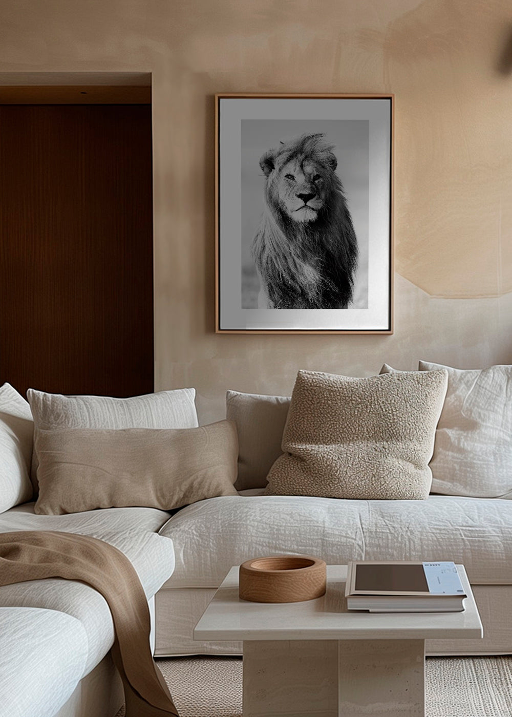 Artwork portret van een leeuw in zwart-wit