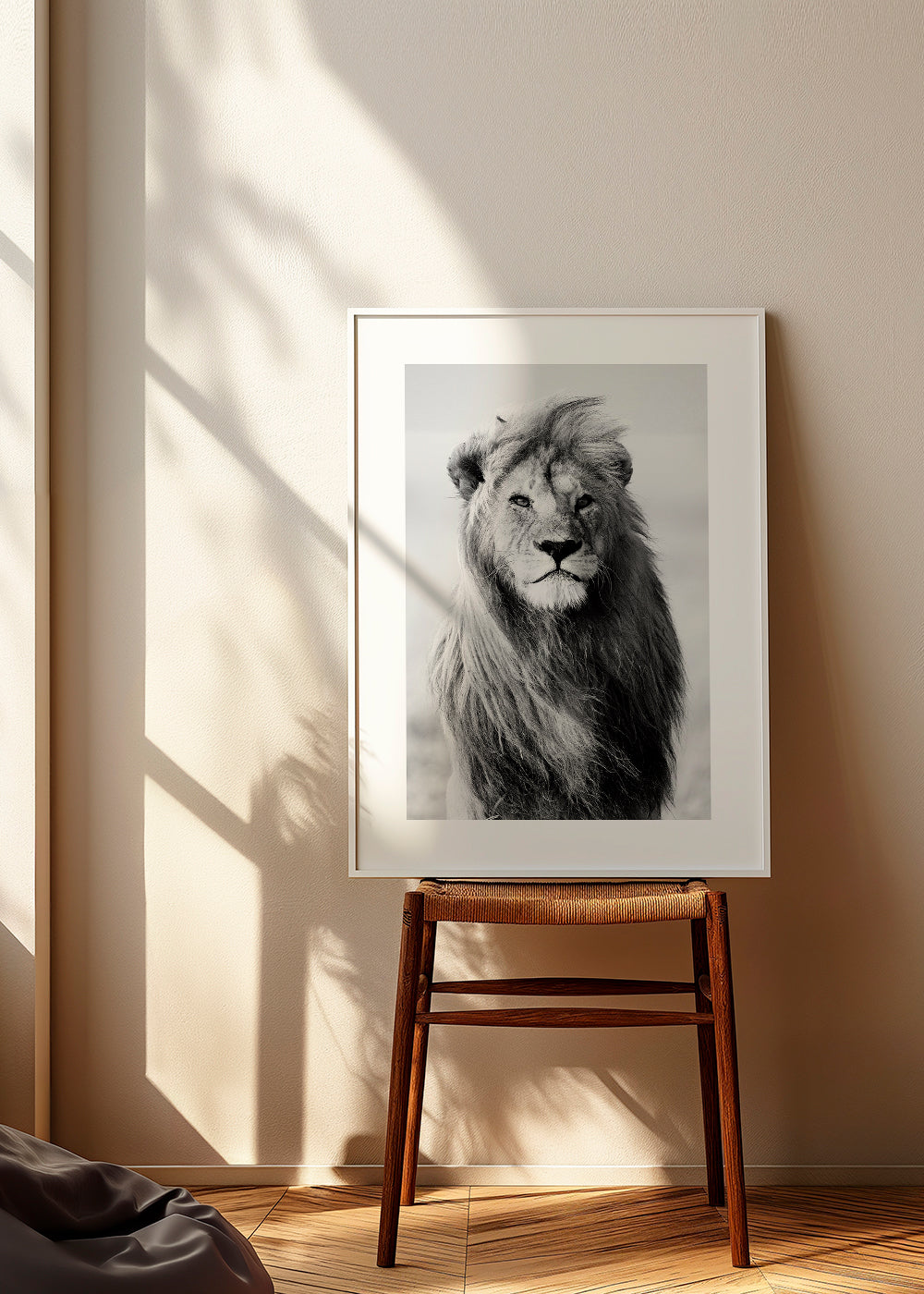 Artwork portret van een leeuw in zwart-wit