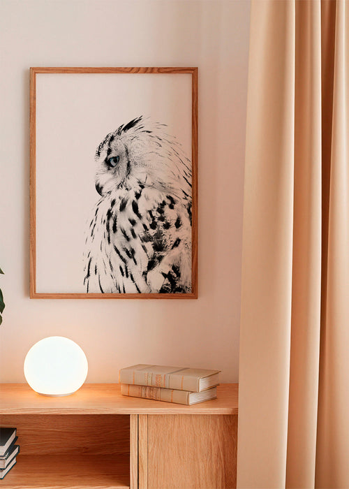 Print witte uil in profiel