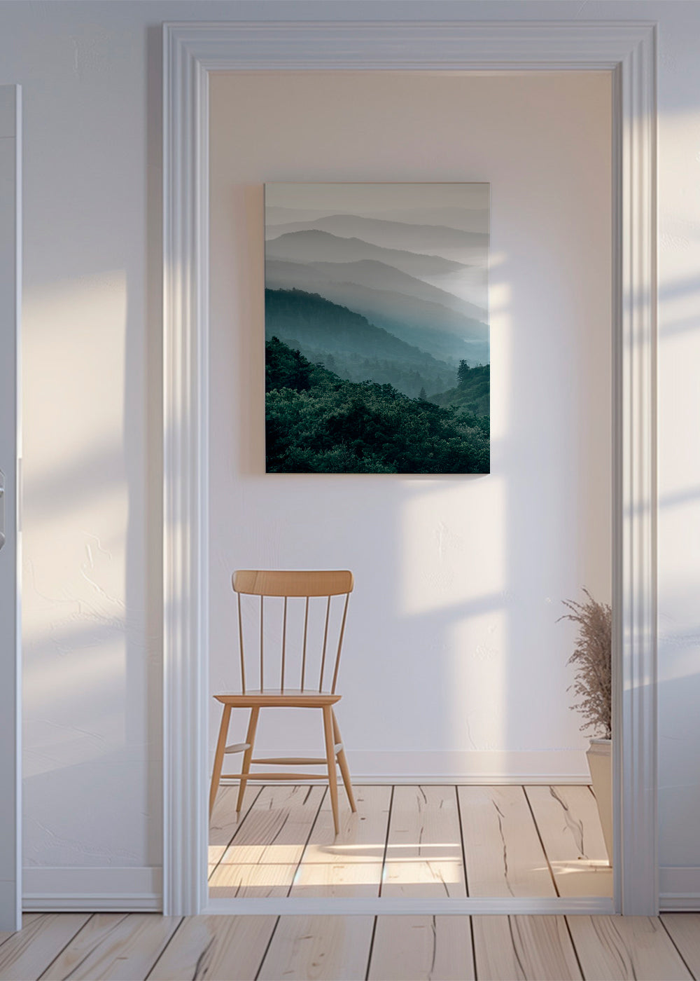 Landschap: mistige groene ruggen