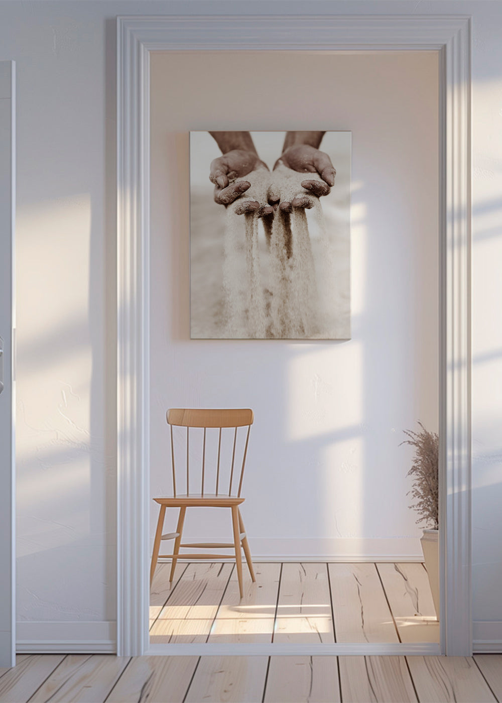 Fotografie van handen met vallend zand
