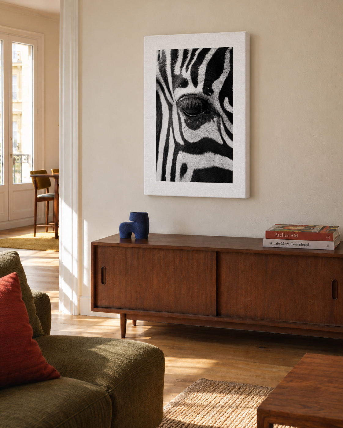 Zebra focus - Unframed canvas in an interior