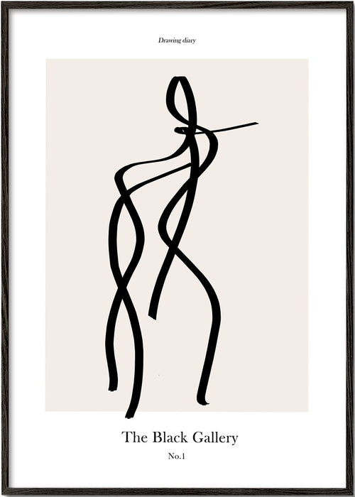 Abstracte poster met zwarte lijnfiguur