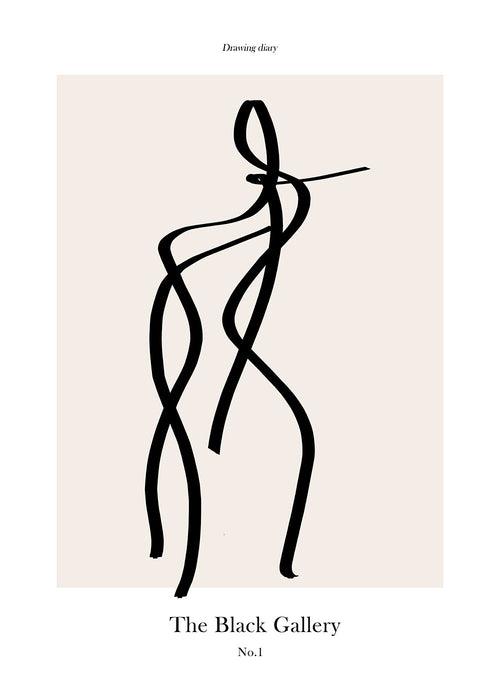 Abstracte poster met zwarte lijnfiguur