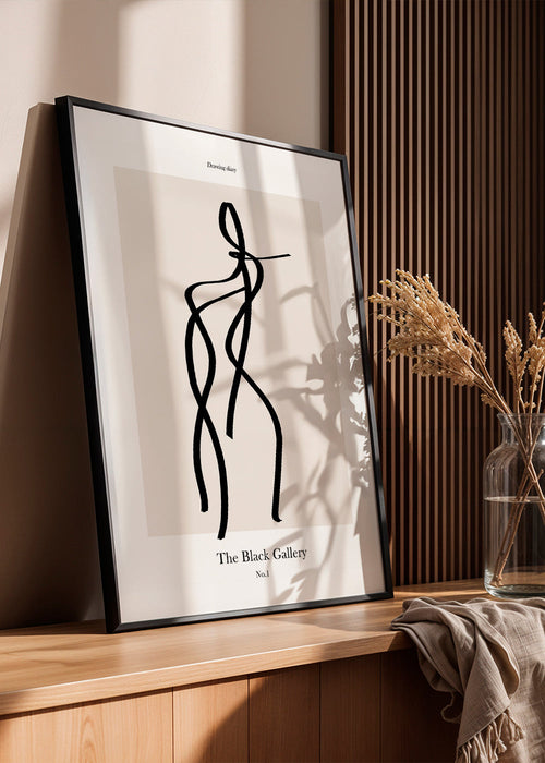 Abstracte poster met zwarte lijnfiguur