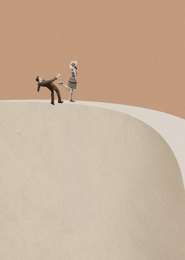 Minimalistische illustratie koppel op de rand
