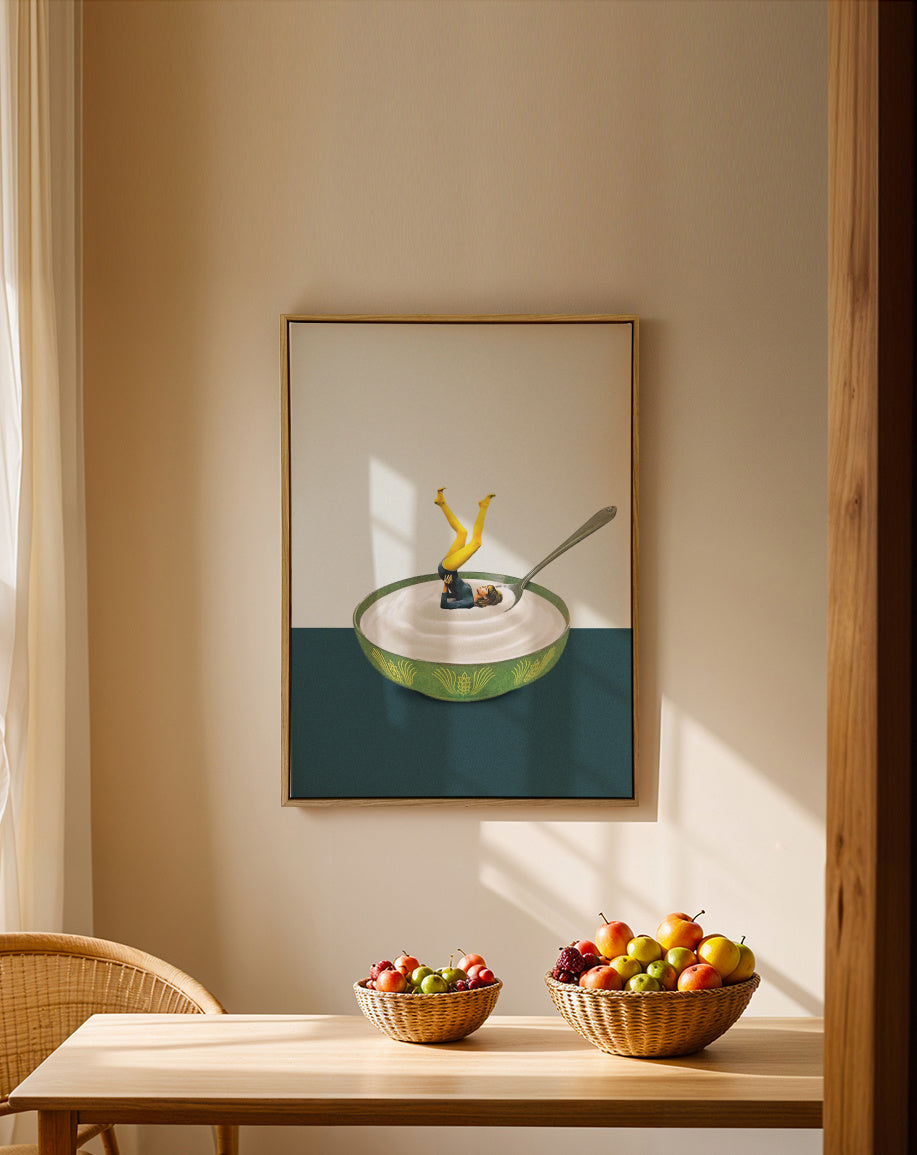 Yoga in my yogurt - Framed canvas in an interior