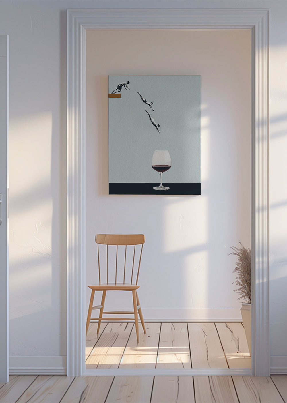 Keuken kunst met wijnglas en duikers