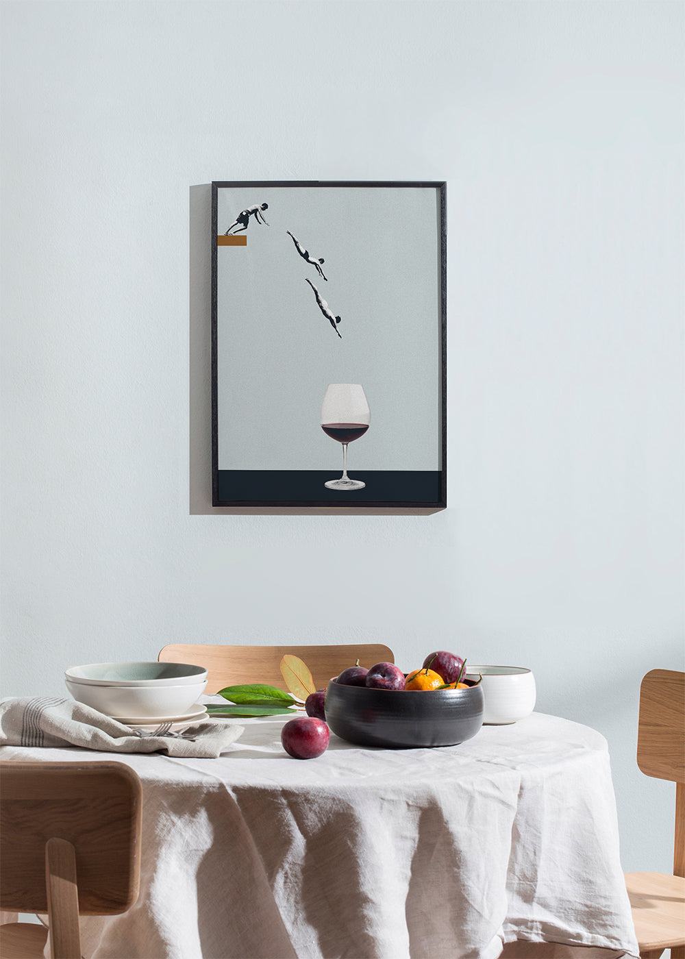 Keuken kunst met wijnglas en duikers