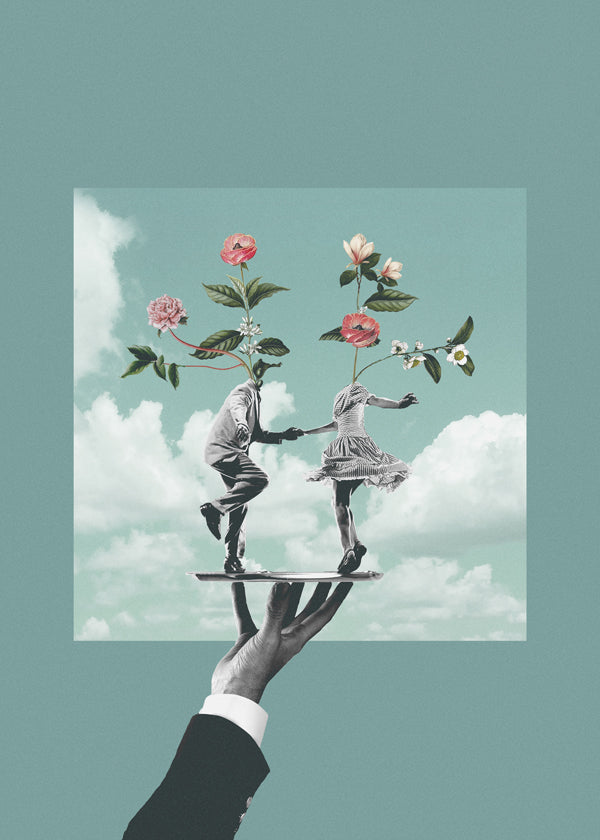Botanische print: dansend paar met bloemen
