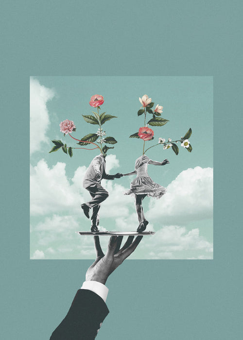 Botanische print: dansend paar met bloemen