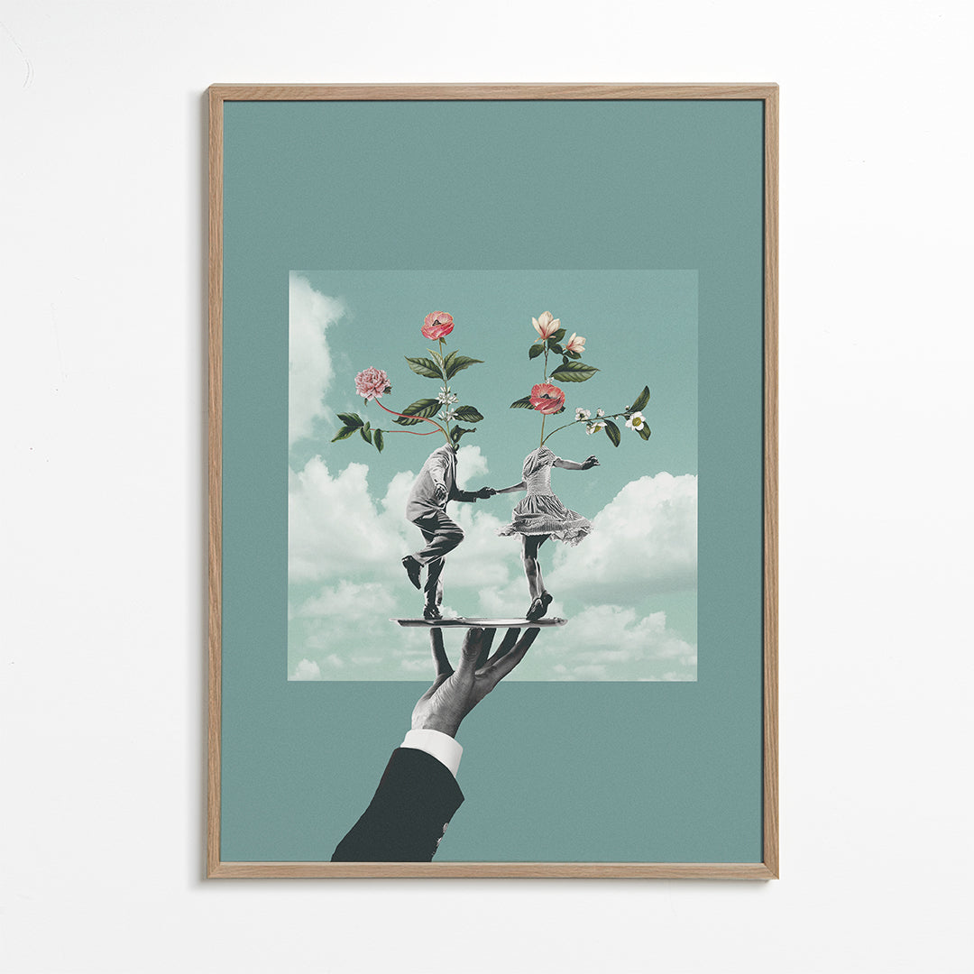 Botanische print: dansend paar met bloemen