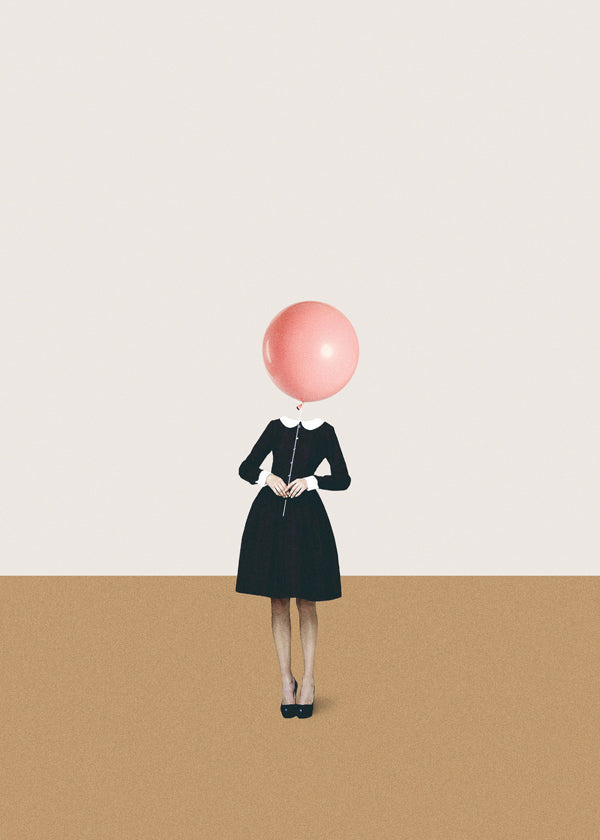 Minimalistisch kunstwerk met roze ballon
