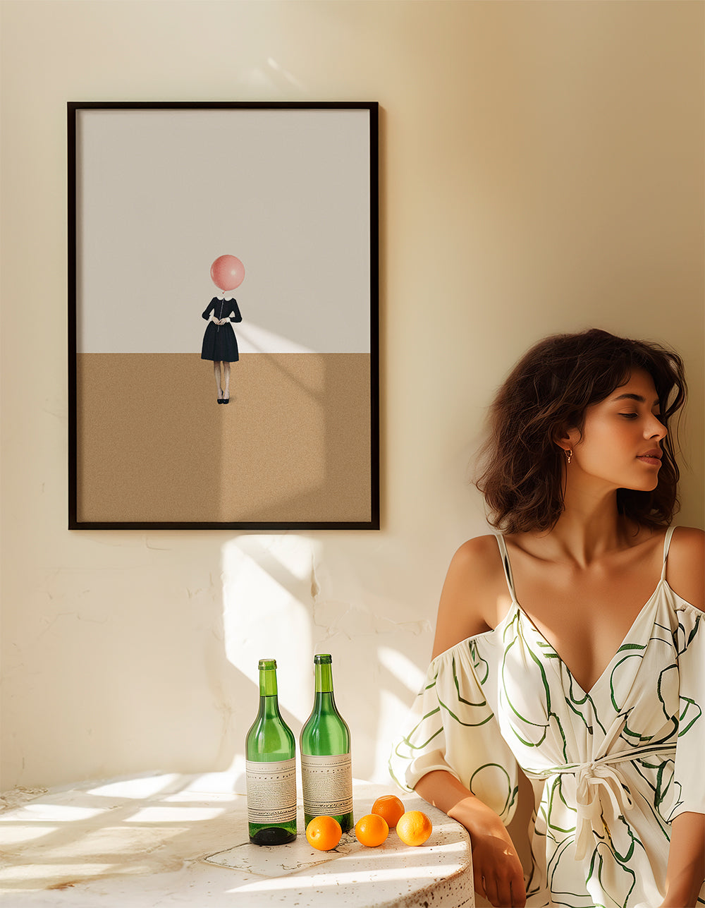 Minimalistisch kunstwerk met roze ballon