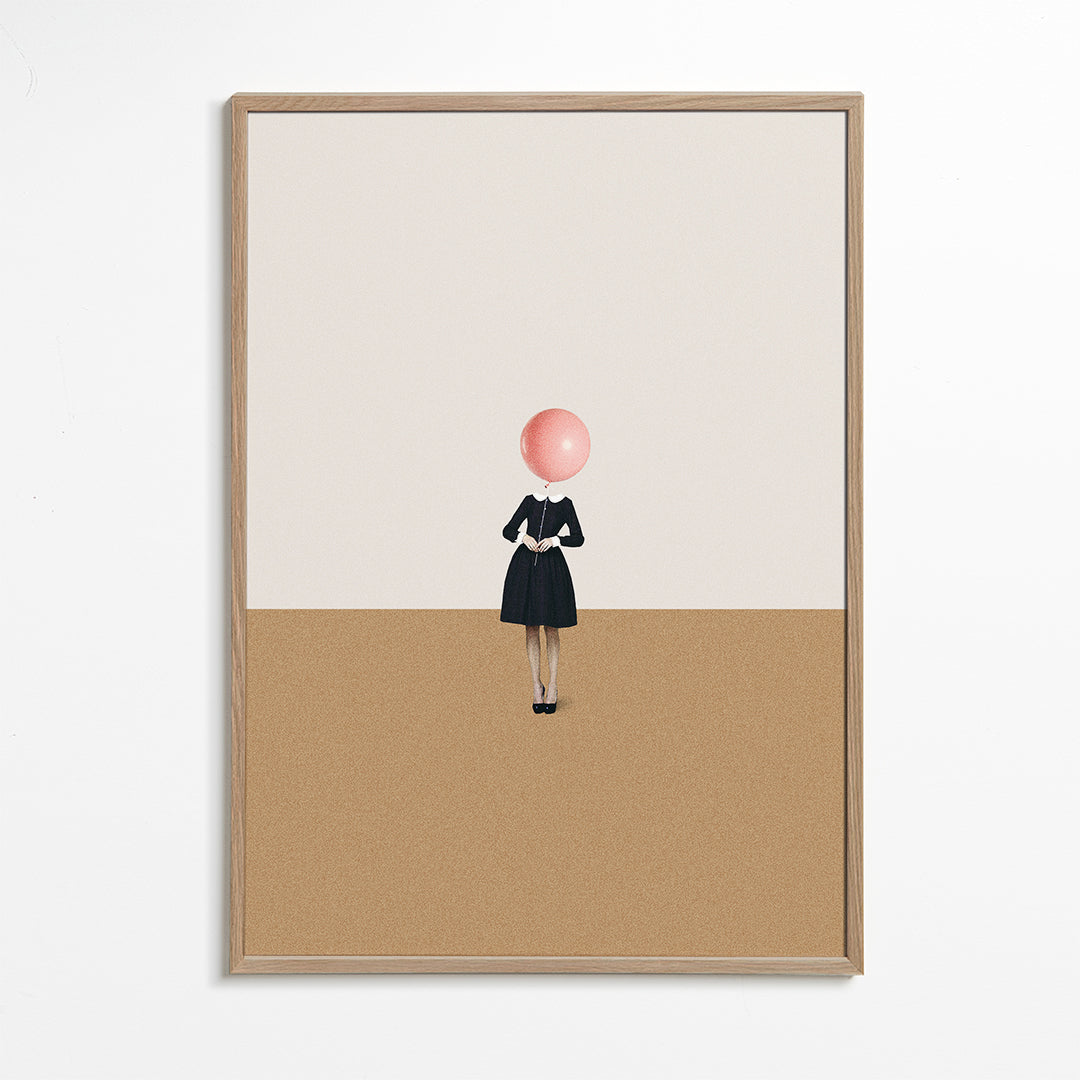 Minimalistisch kunstwerk met roze ballon
