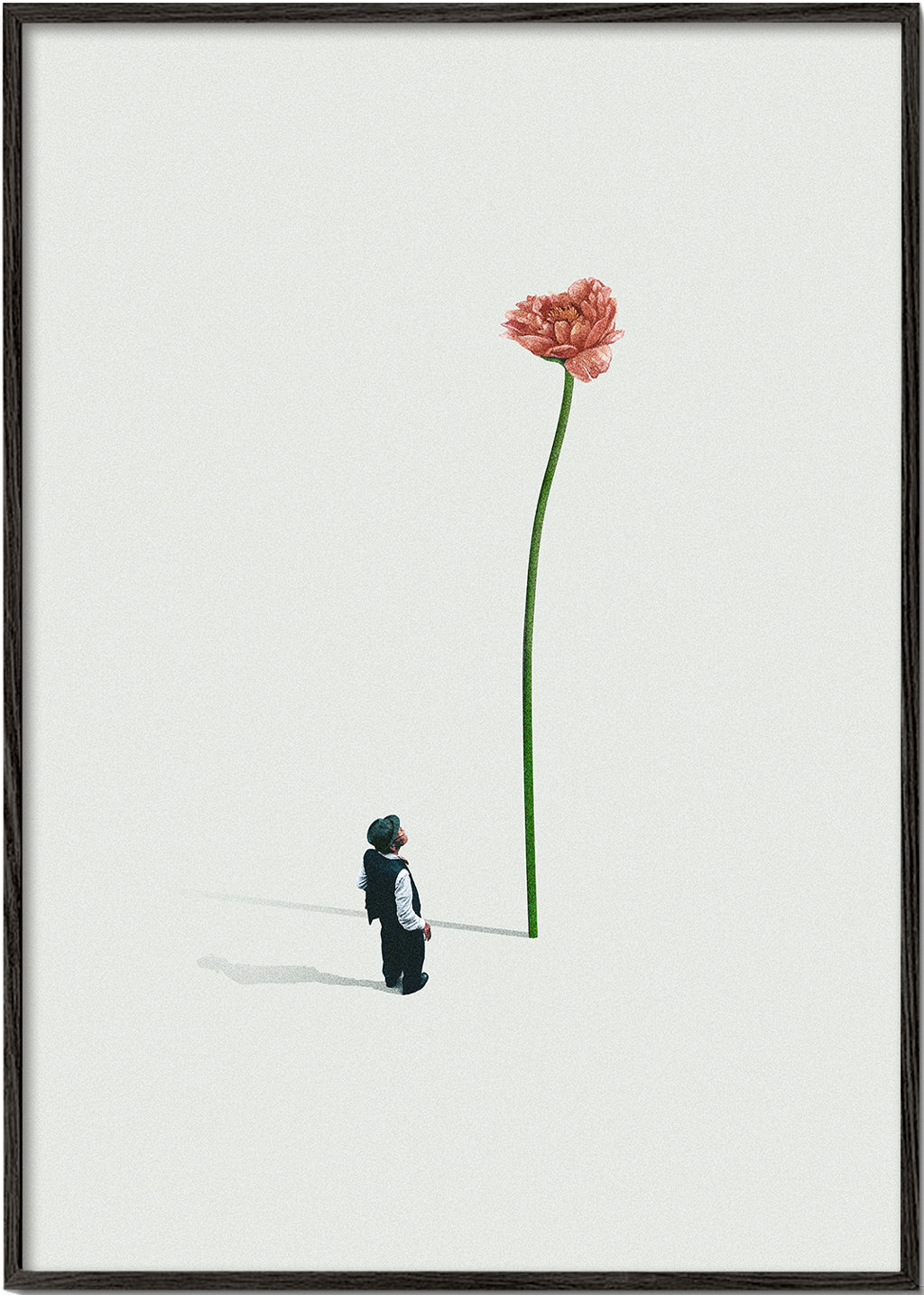Botanische print met reuzenbloem en klein figuurtje