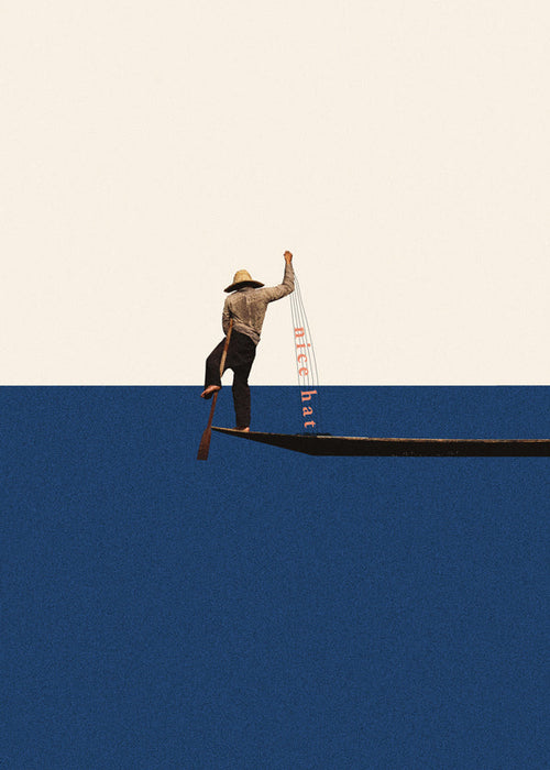 Illustratie gondelier op blauwe zee