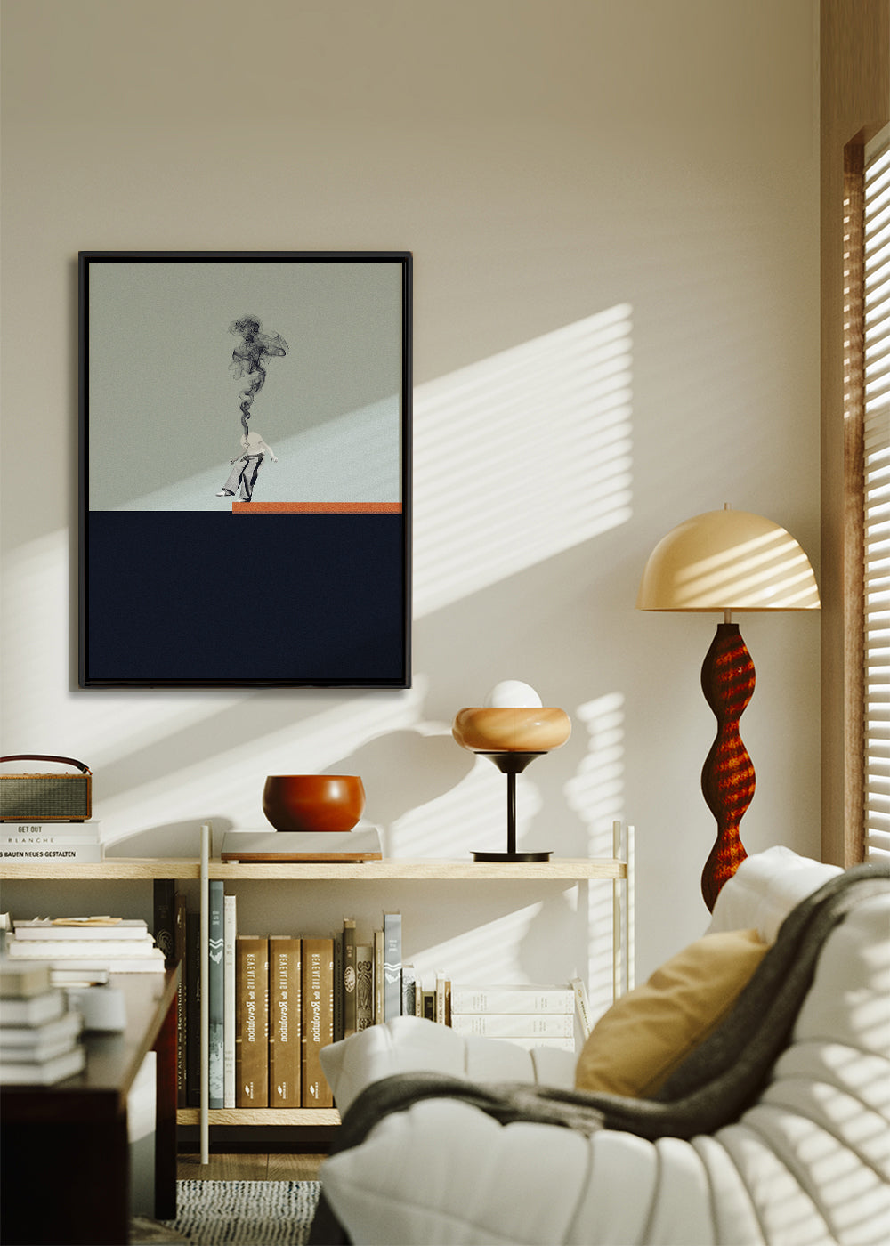 Minimalistische poster met rokende figuur