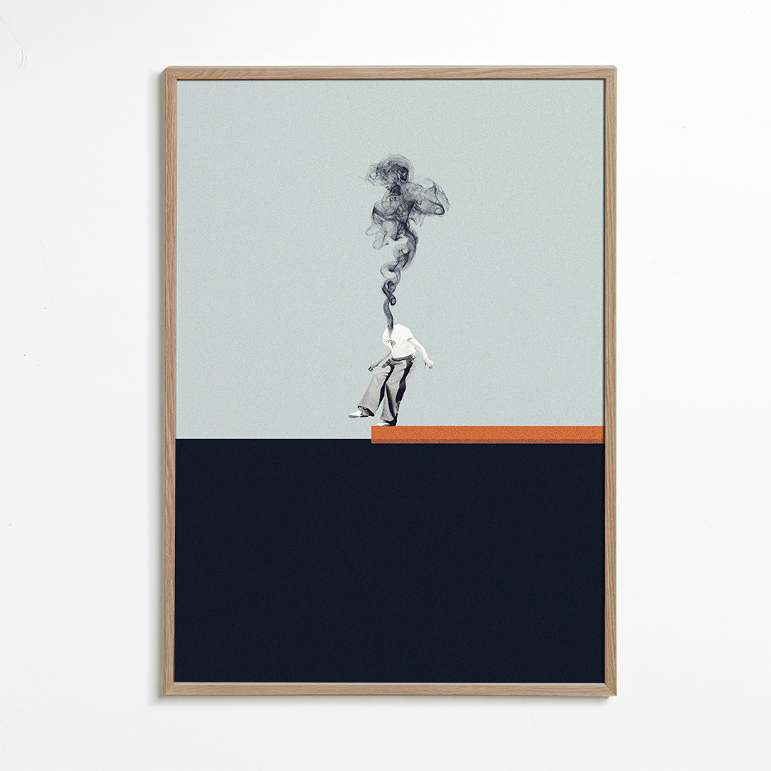 Minimalistische poster met rokende figuur