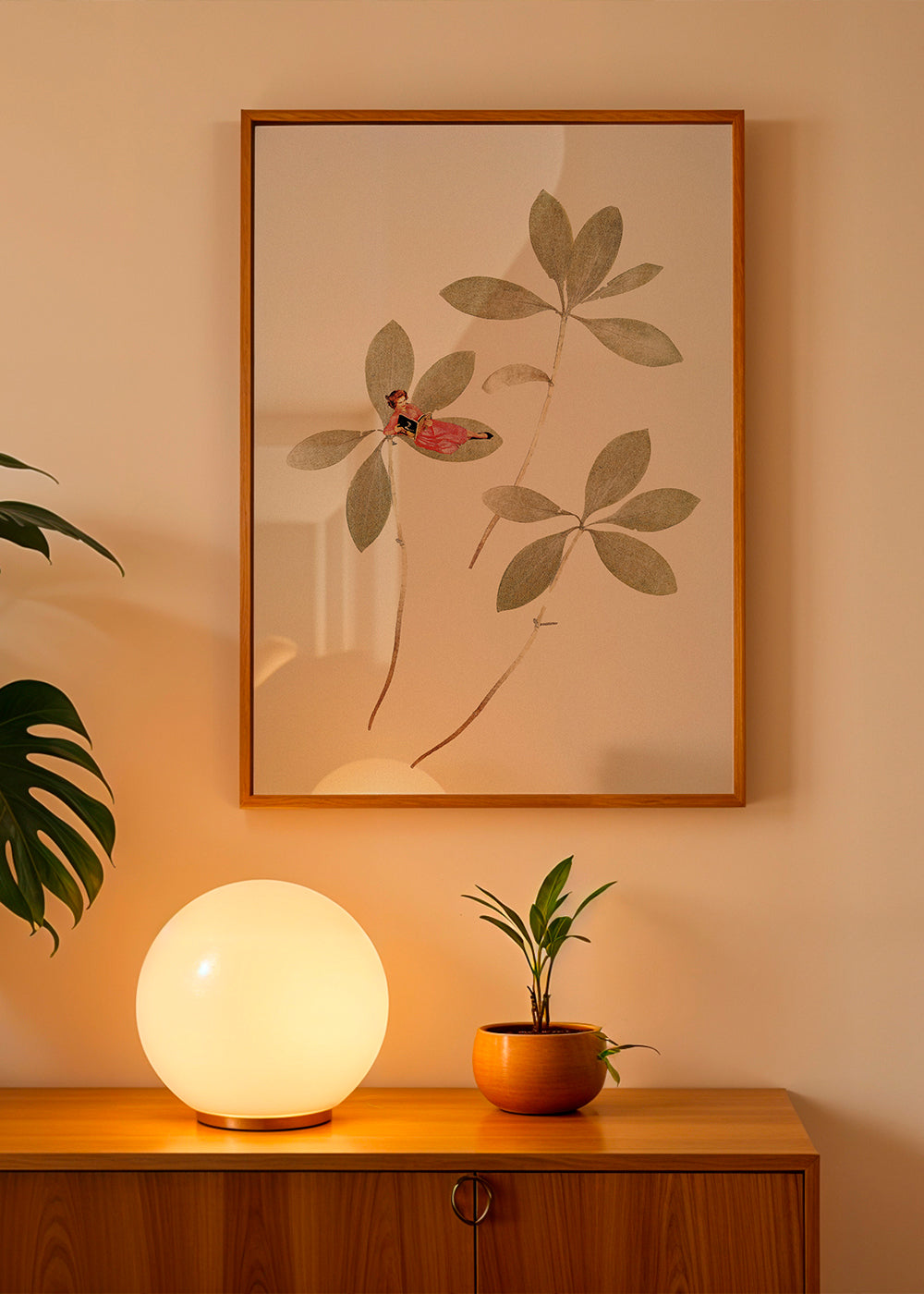 Botanische print met klein figuurtje