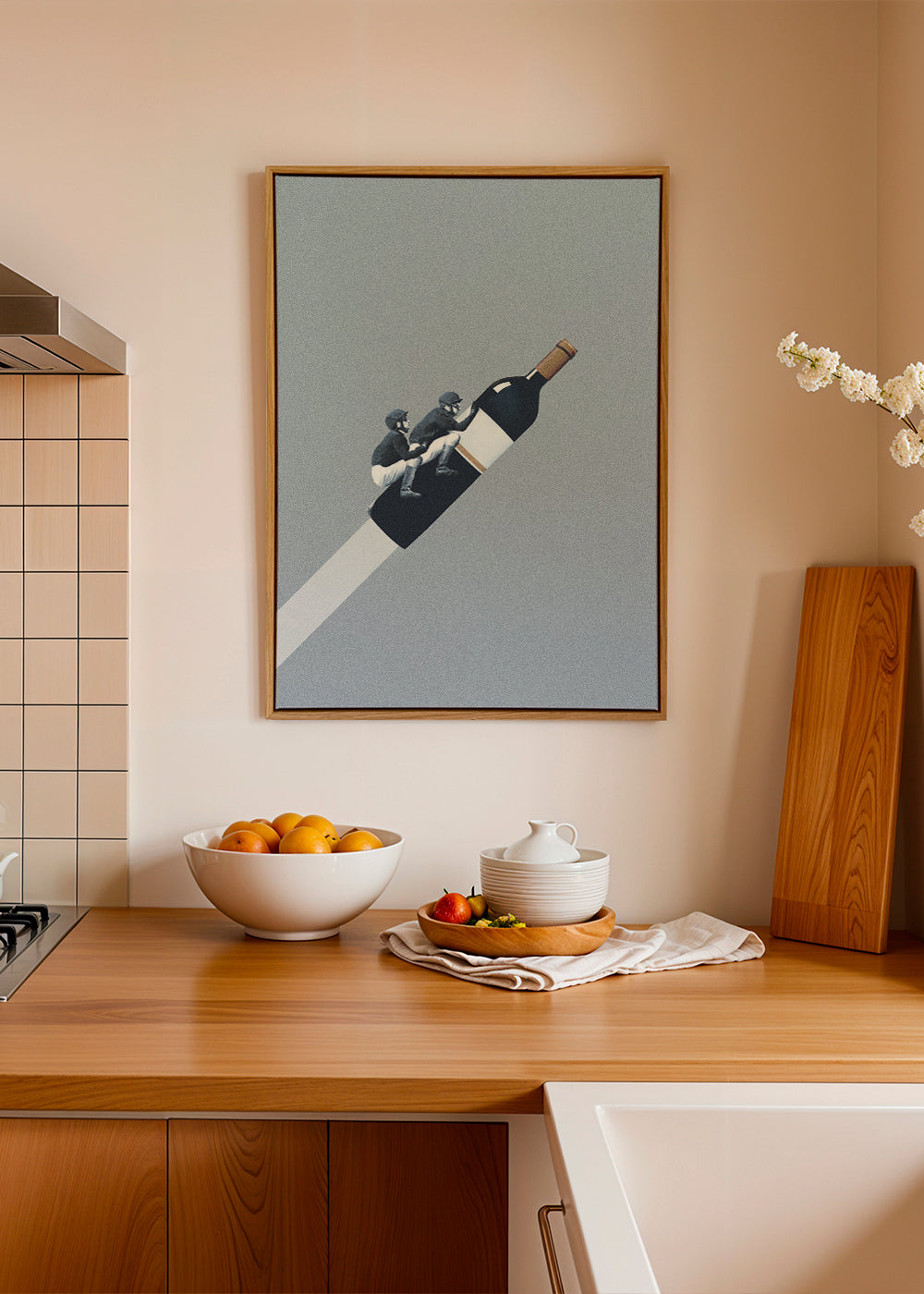 Keuken kunst met ruiters op wijnfles
