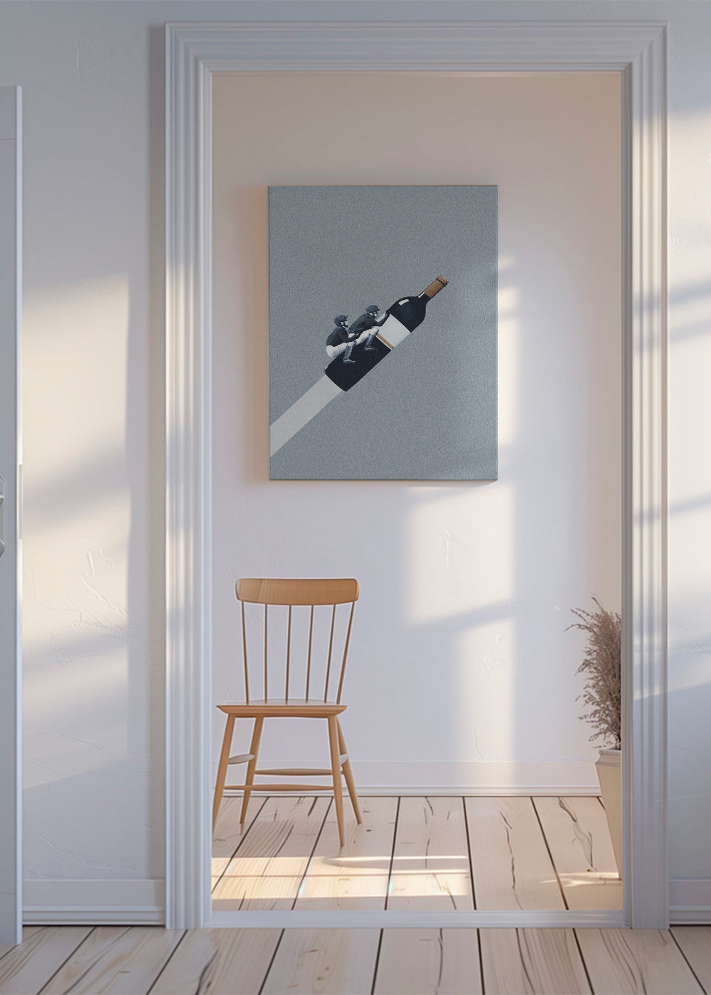 Keuken kunst met ruiters op wijnfles