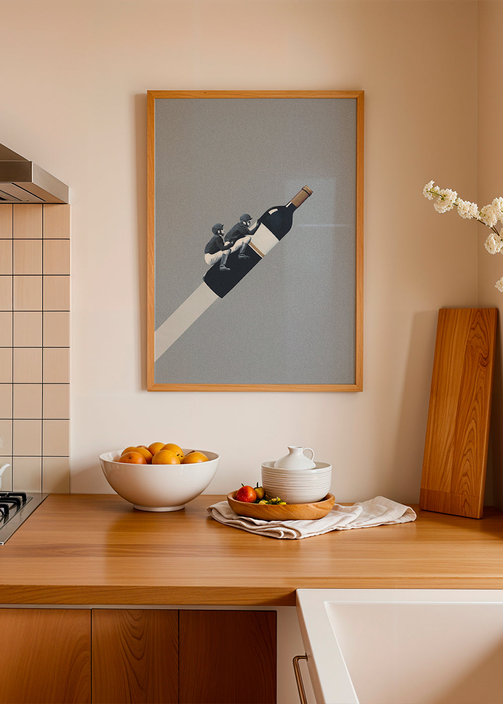 Keuken kunst met ruiters op wijnfles