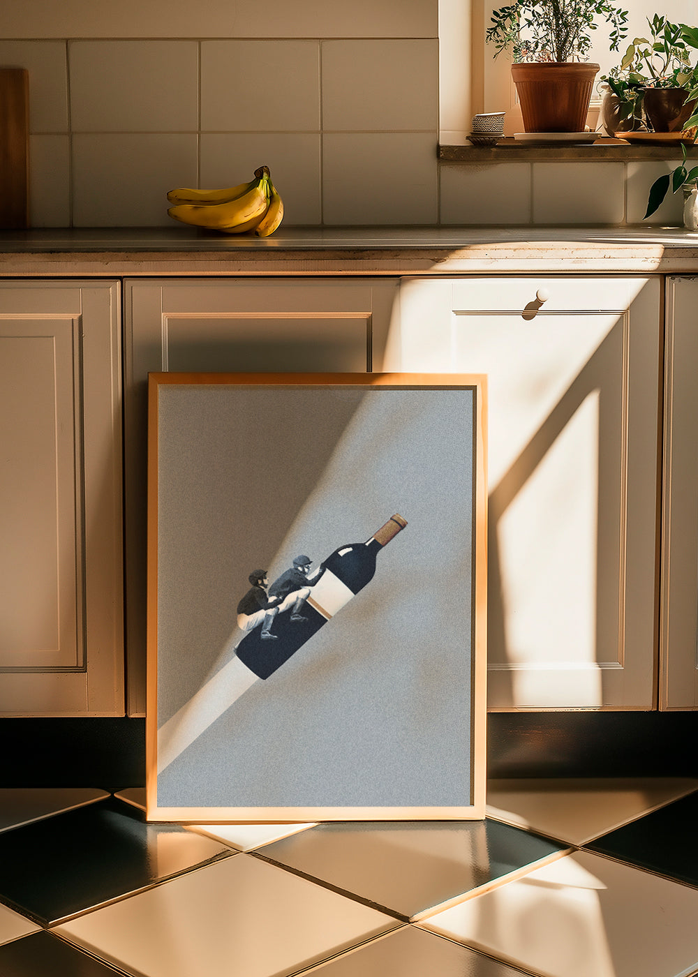 Keuken kunst met ruiters op wijnfles