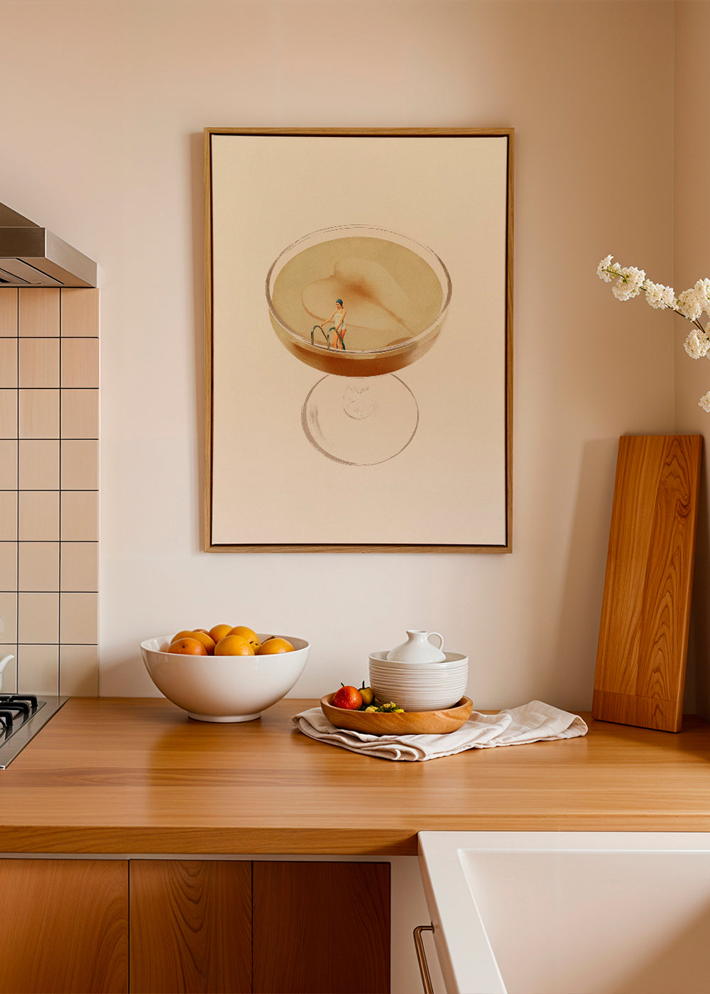 Keuken kunst met minimalistische cocktail illustratie