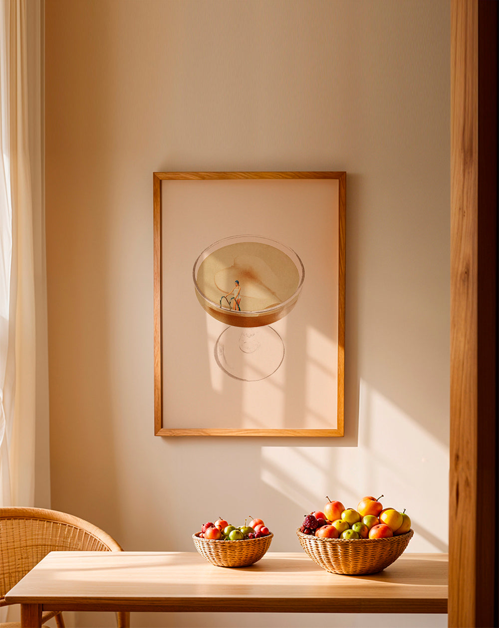 Keuken kunst met minimalistische cocktail illustratie