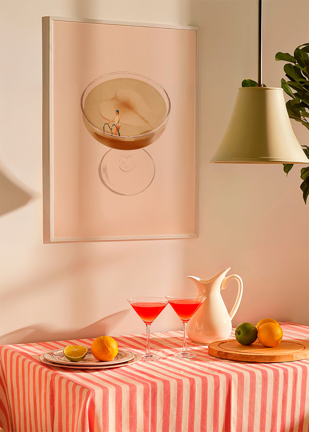 Keuken kunst met minimalistische cocktail illustratie