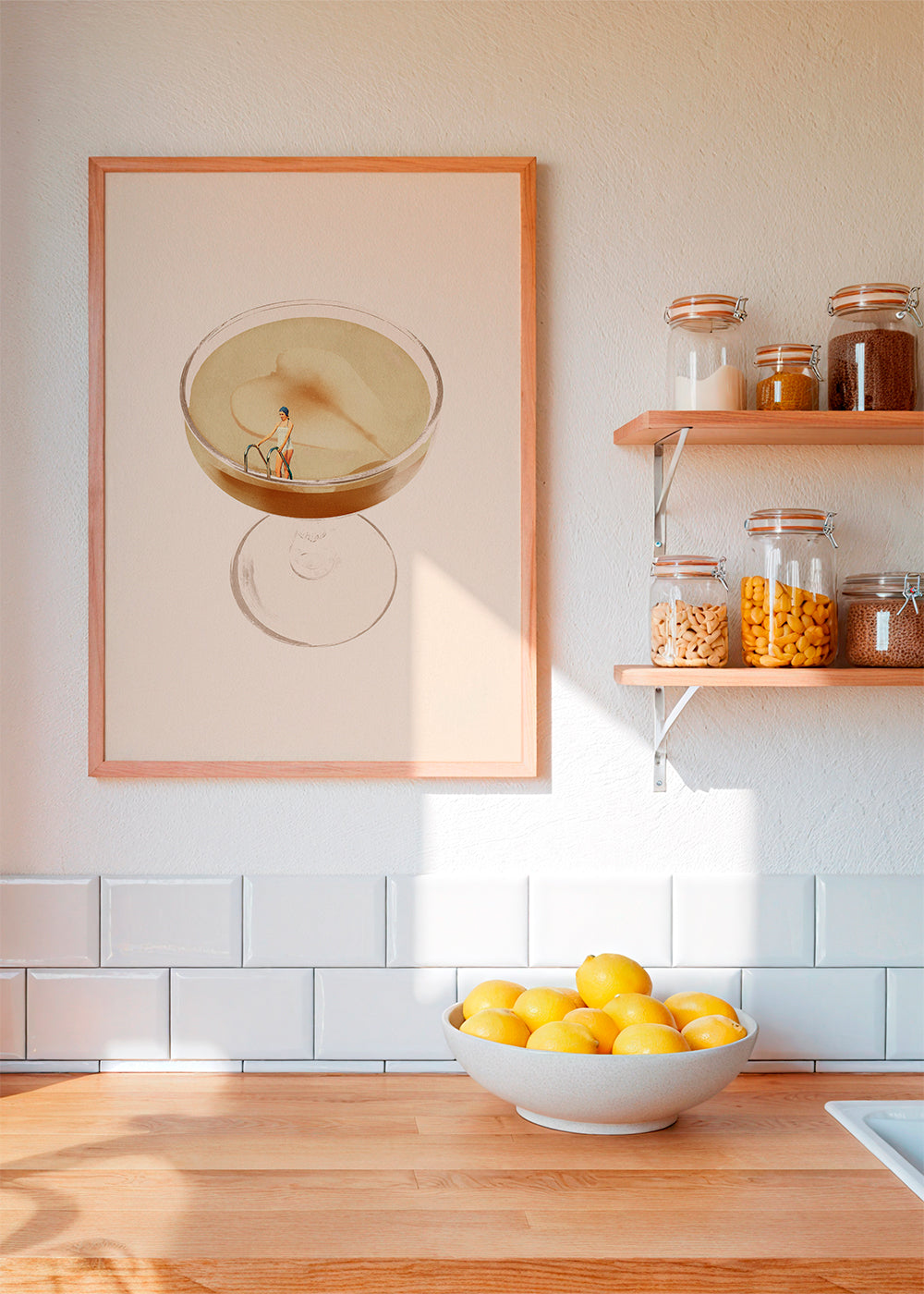 Keuken kunst met minimalistische cocktail illustratie