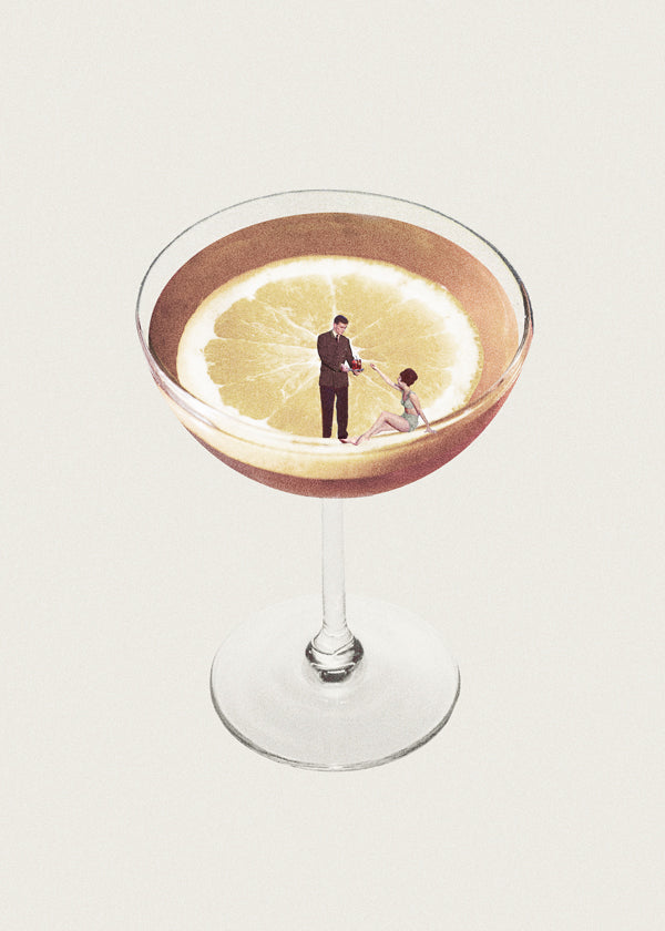Keuken kunst met cocktailglas en citroen