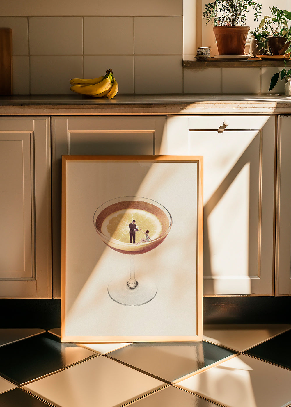 Keuken kunst met cocktailglas en citroen