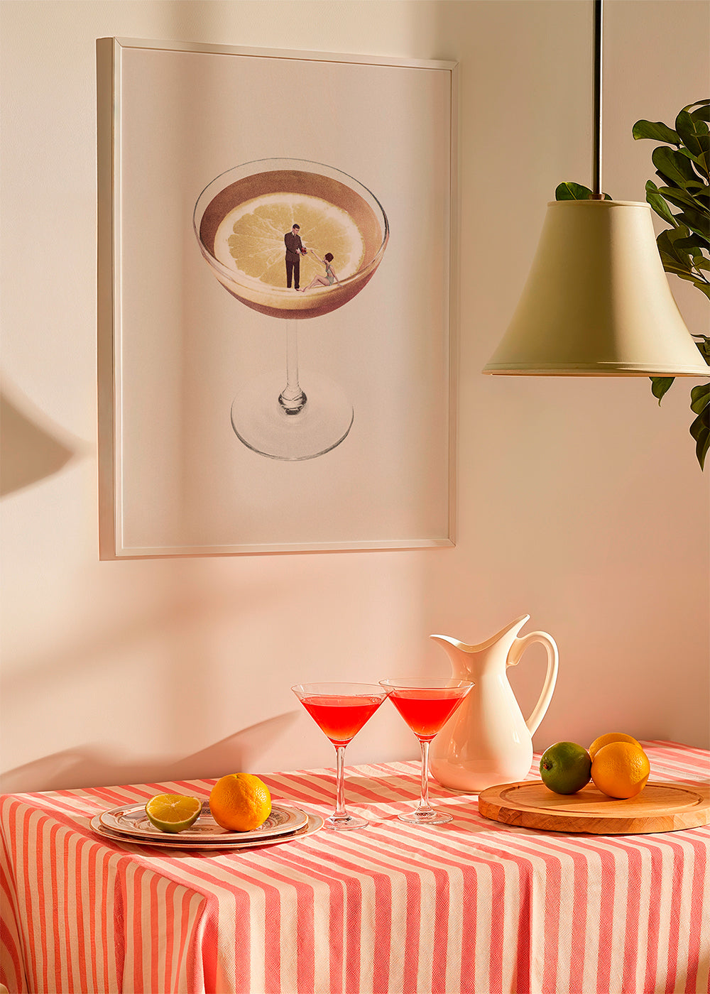 Keuken kunst met cocktailglas en citroen