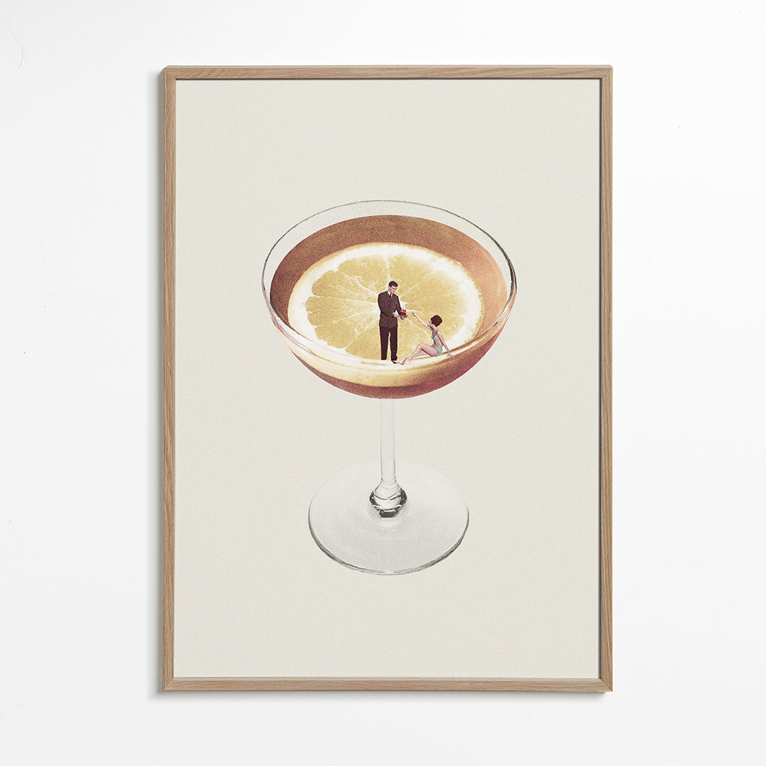 Keuken kunst met cocktailglas en citroen