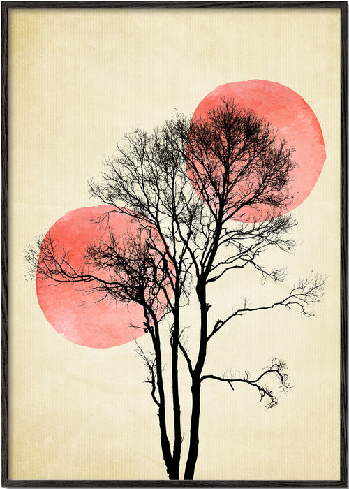 Botanische print boom silhouet met koraalmanen