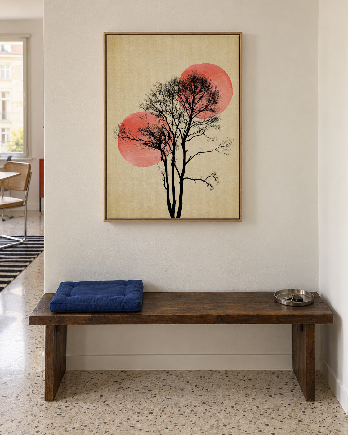 Sun and moon hiding - Framed canvas in an interior