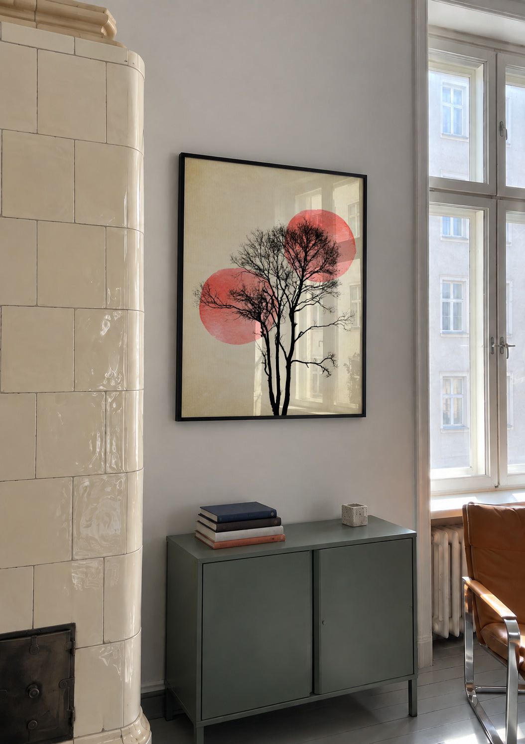 Sun and moon hiding - Framed poster in an interior
